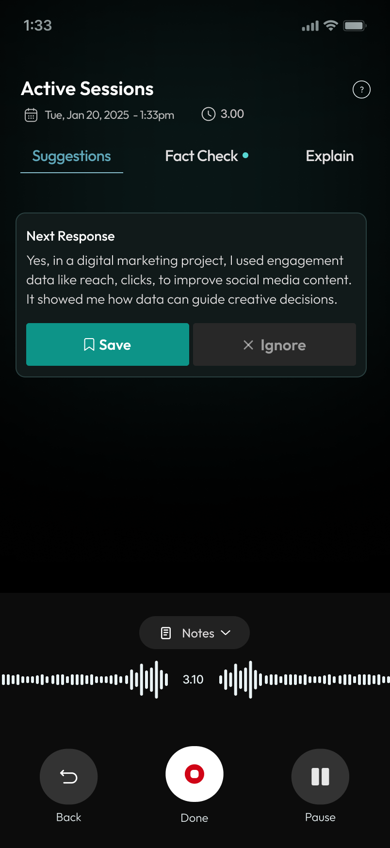 Modus suggestions screen