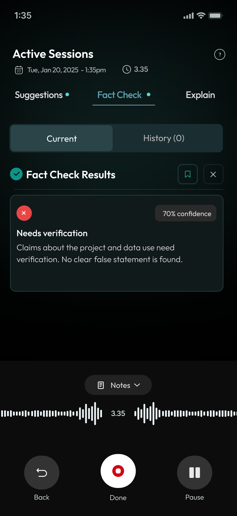 Modus fact check screen