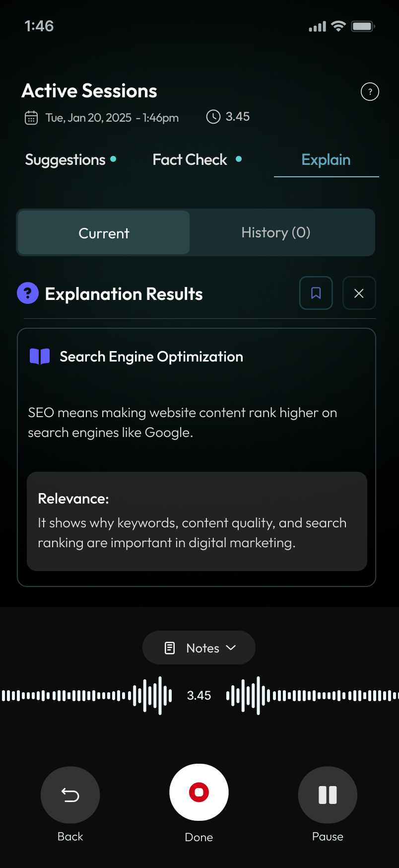 Modus explanation results screen