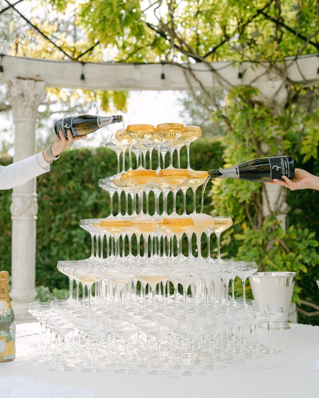 Champagne Tower at garden wedding