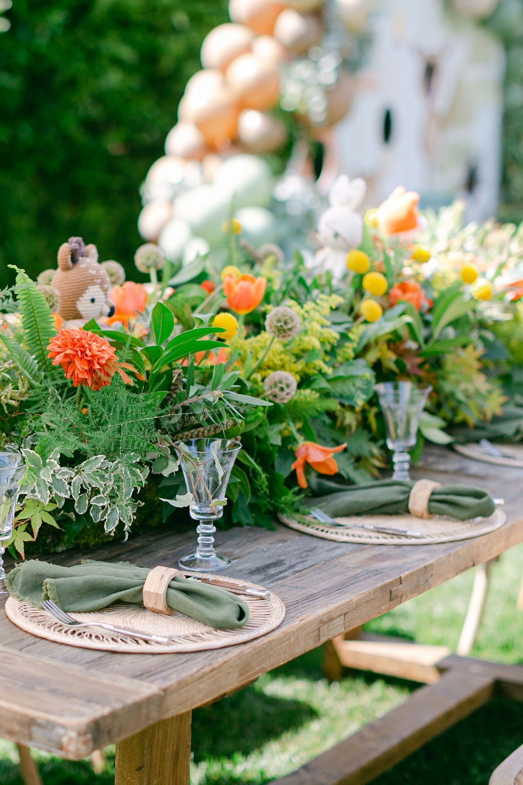 Table set up at forest baby shower