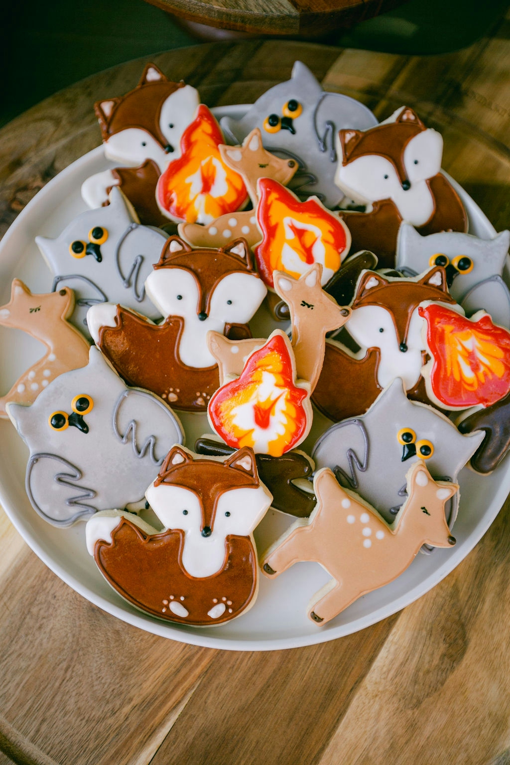 Forest animal decorated cookies at forest themed baby shower