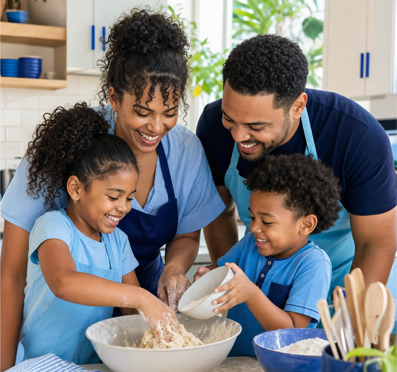 Familia sonriente cocinando