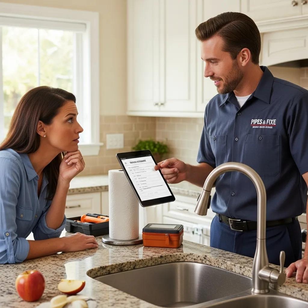 Plumber discussing emergency plumbing service costs with a homeowner