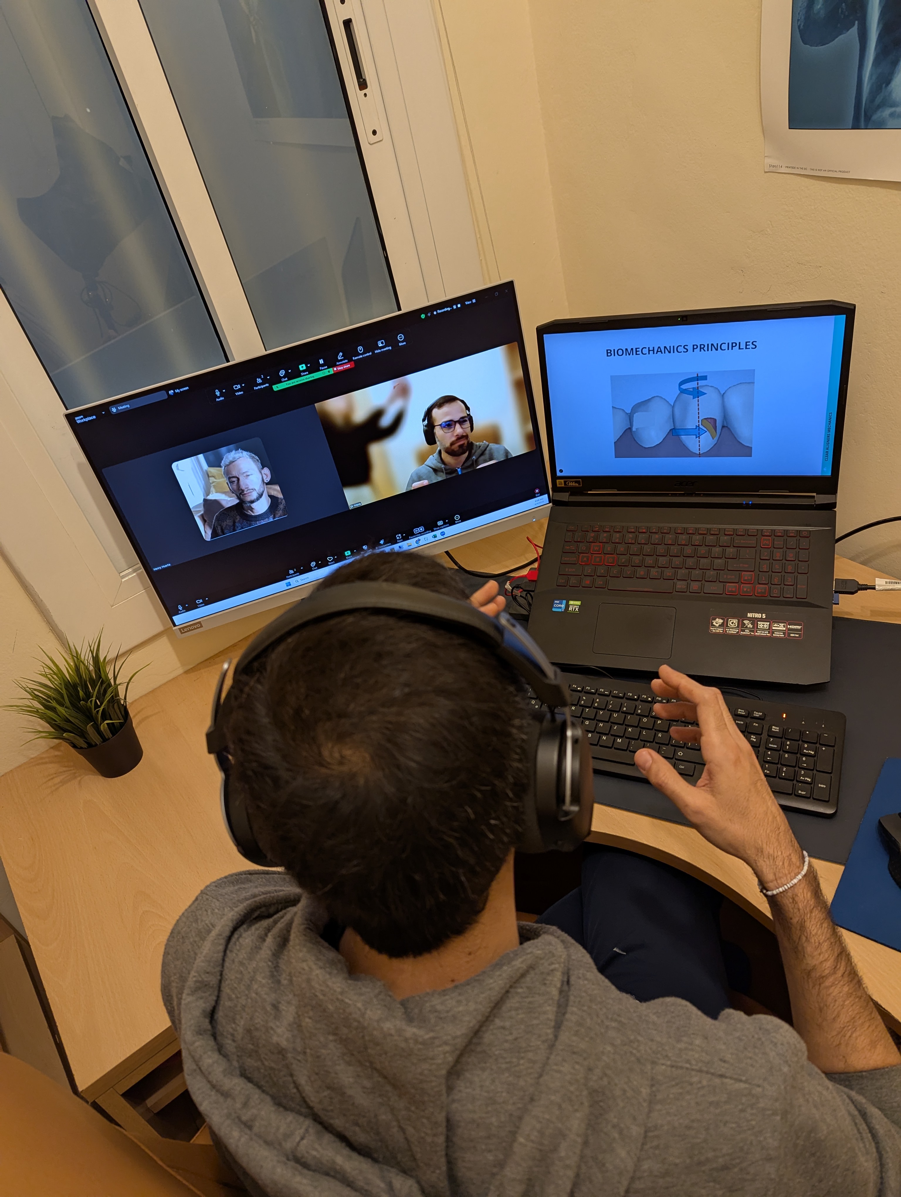 View from above of Dr. Mora teaching online course