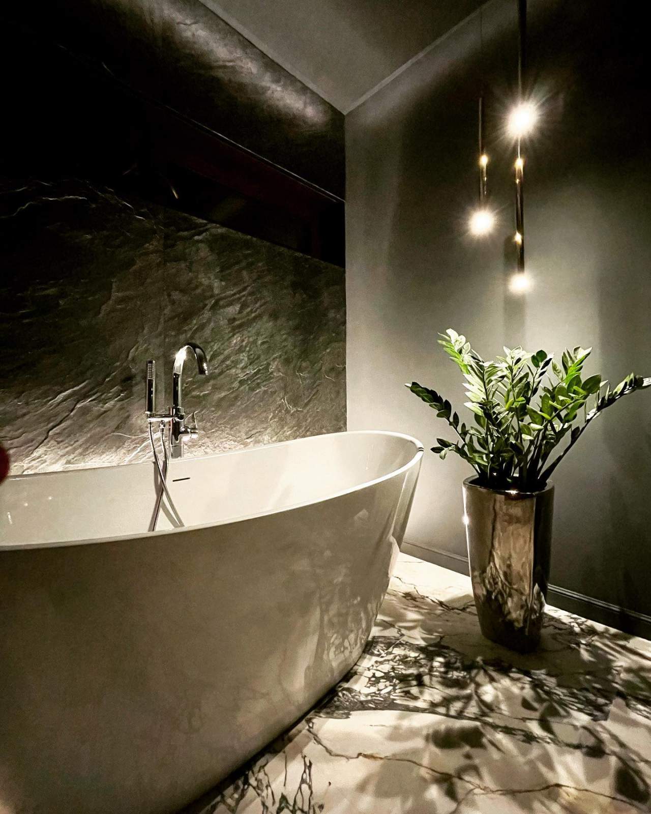 Midnight Ocean stone cladding installed in residential feature wall Scotland