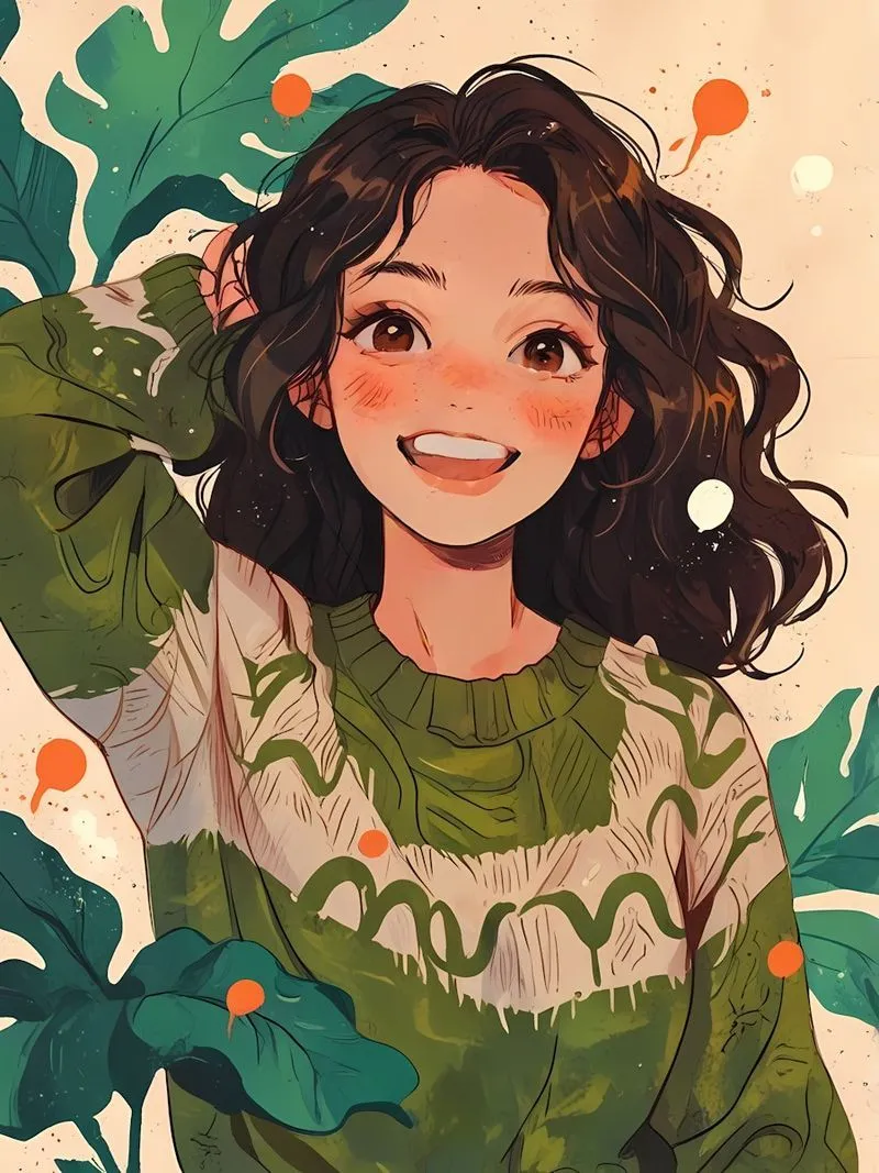  Joyful Woman in Green Sweater
