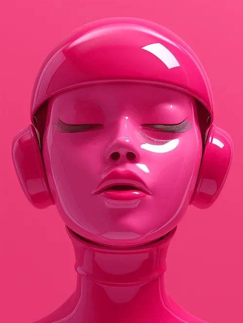  Futuristic Pink Head Figure with Helmet and Headphones
