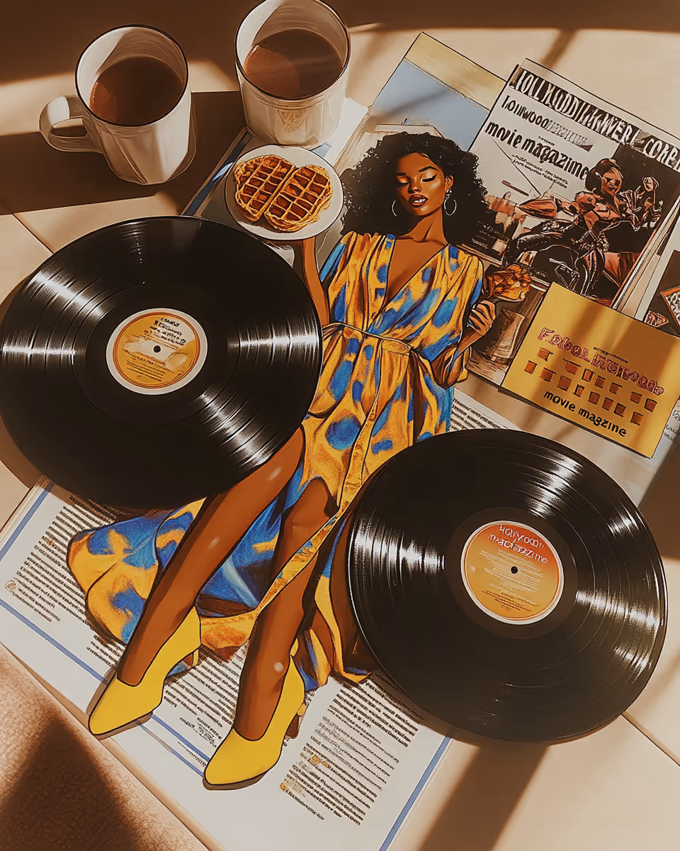 Woman with Waffles and Vinyl Records