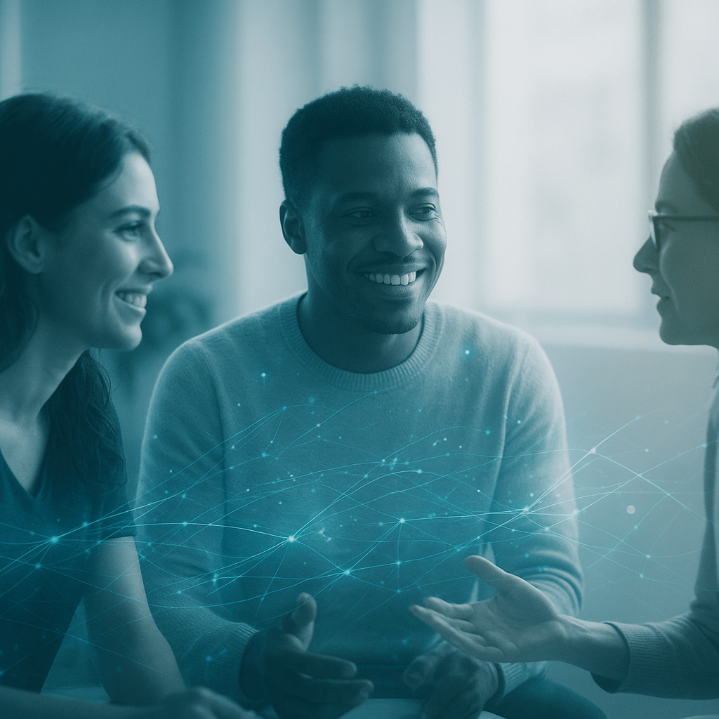 People talking over data points