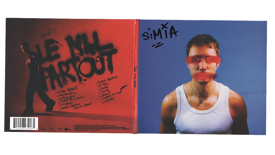 CD cover showing a man in a white tank top and two red painted stripes over his eyes and mouth on a blue background, with large black graffiti-style text on a red background on the left side.