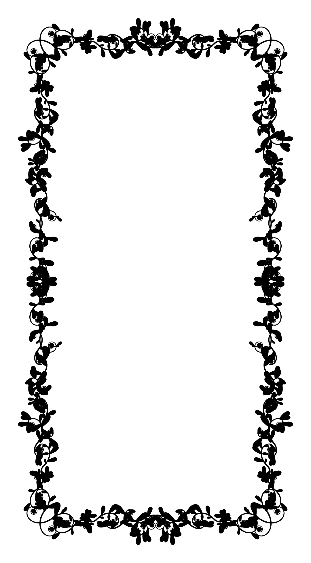 Ornate black floral vine border with symmetrical design on a white background.