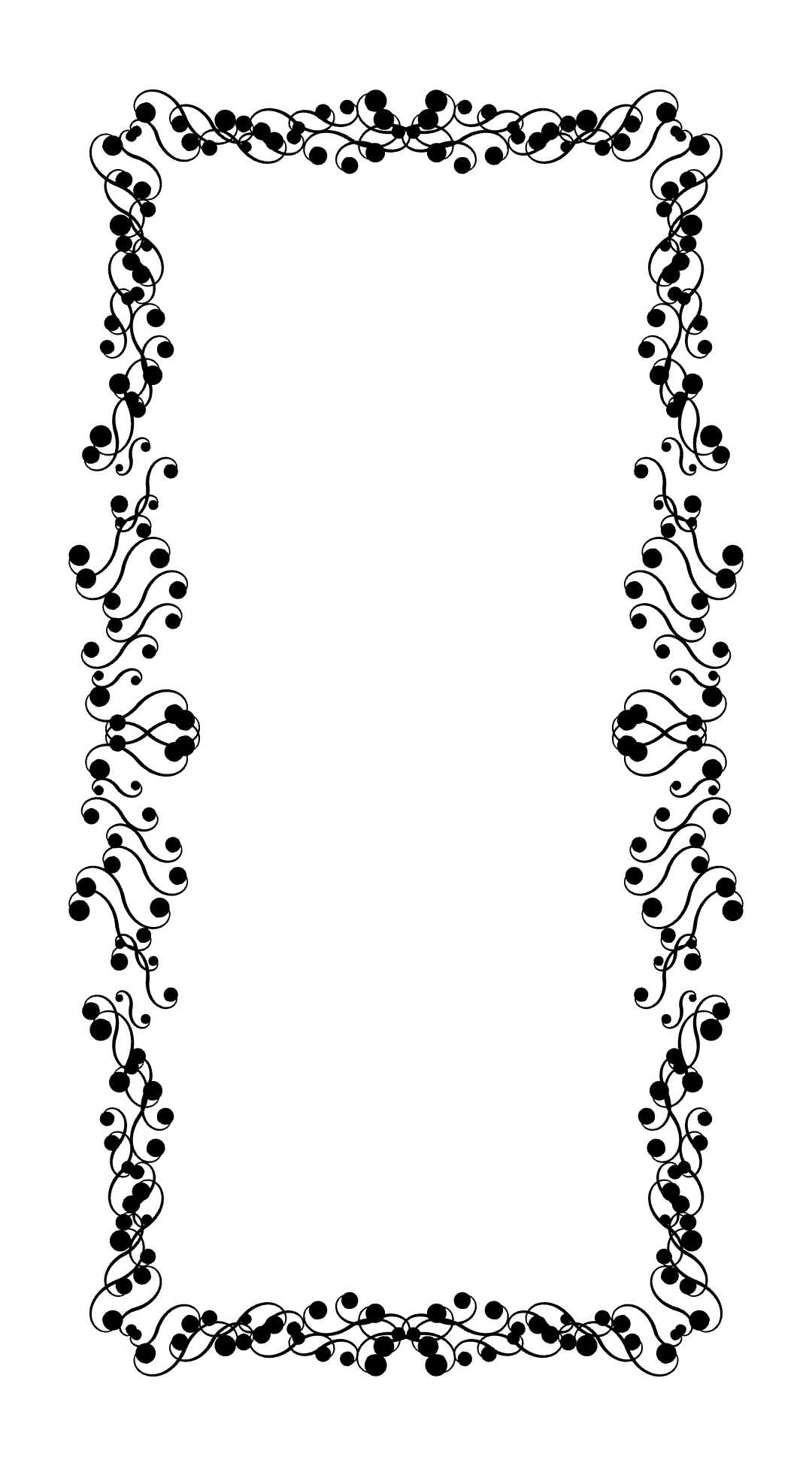 Ornate rectangular black floral border frame with swirling vine and berry patterns on a white background.