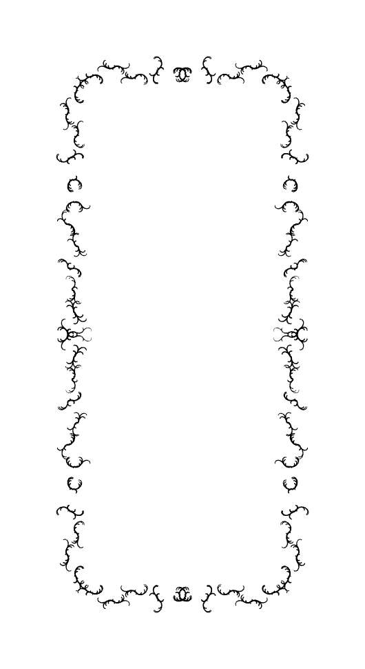 Ornate black decorative frame with vine-like swirls on a white background.