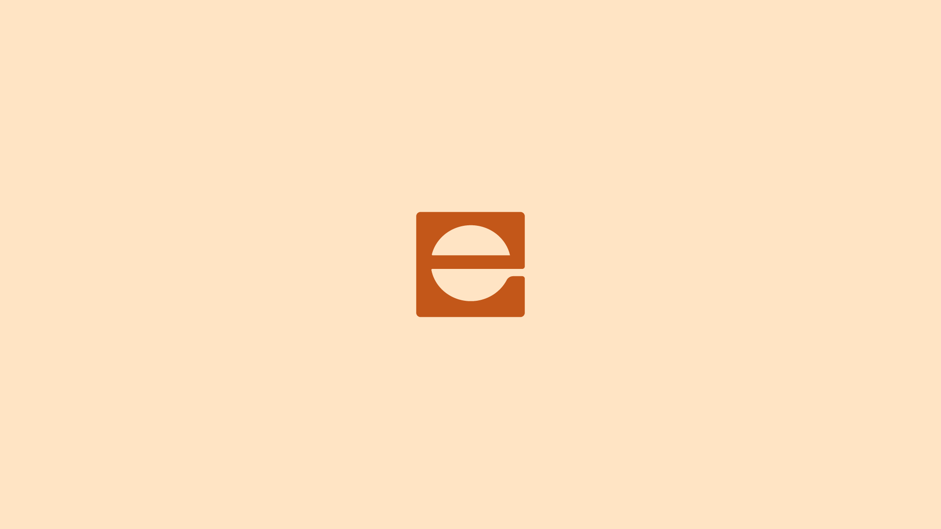 Stylized lowercase letter 'e' in a rounded square with an orange background and lighter orange fill.