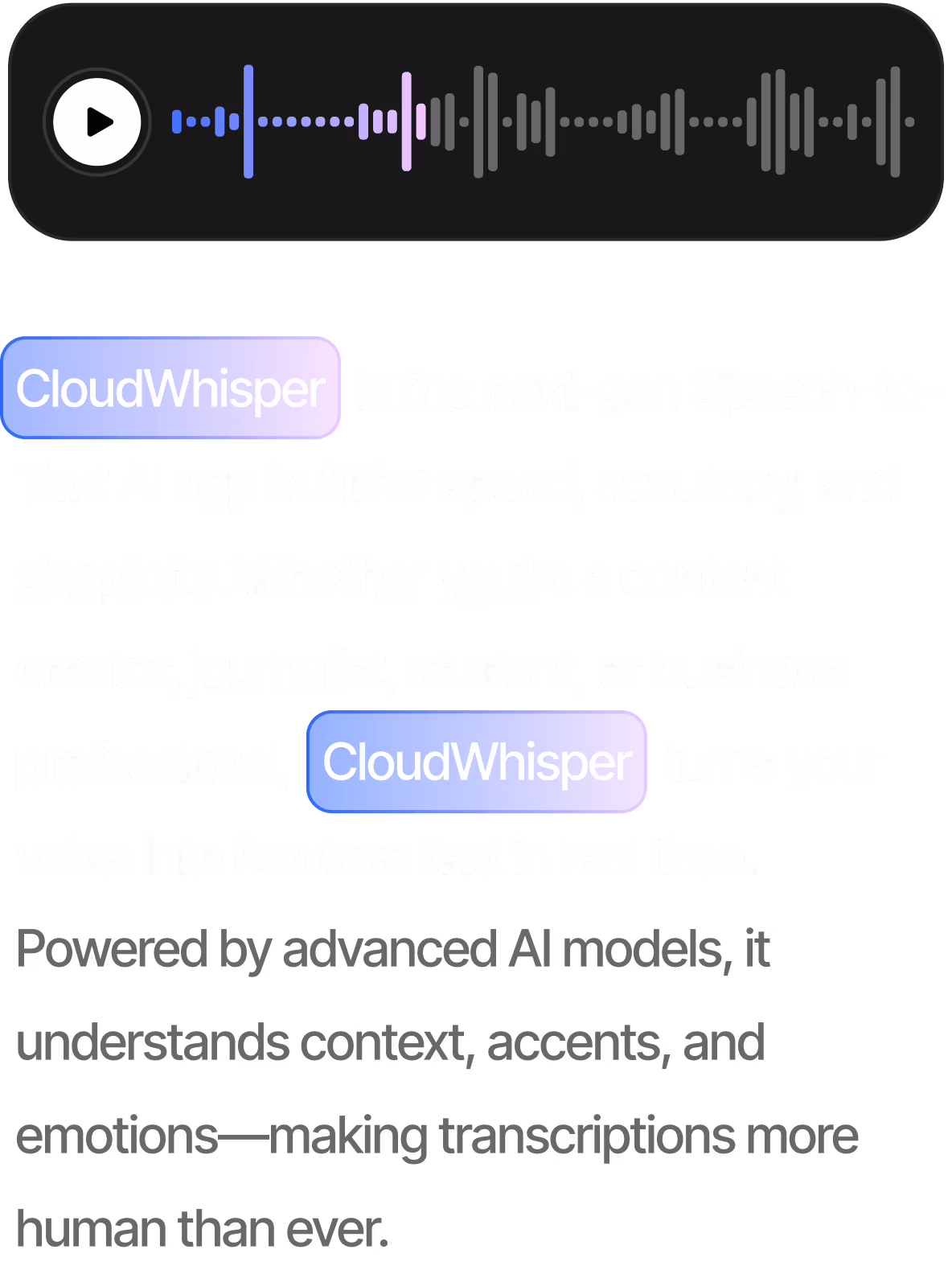 Lighting Fast Speech To Text - CloudWhisper Webflow Template