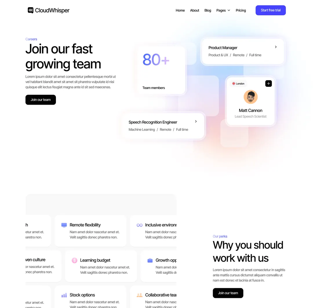 CloudWhisper - Careers Page - Speech To Text App Webflow Template