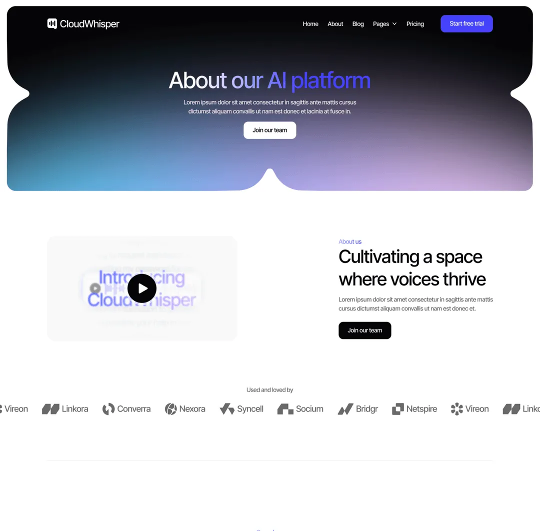 CloudWhisper - About Page - Speech To Text App Webflow Template