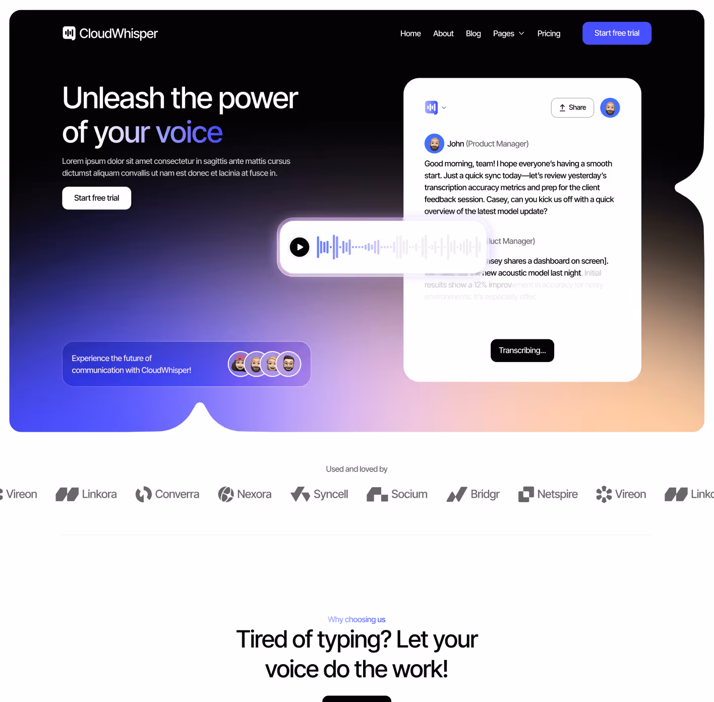 CloudWhisper - Home V1 Page - Speech To Text App Webflow Template