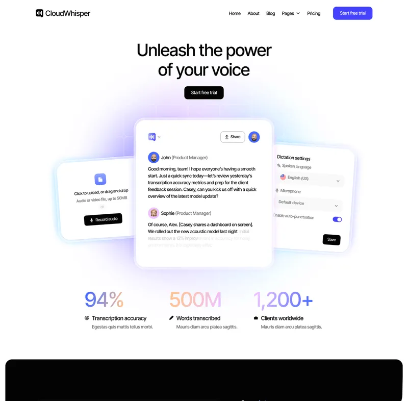 CloudWhisper - Home V2 Page - Speech To Text App Webflow Template