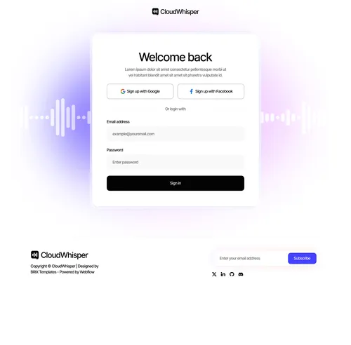 CloudWhisper - Sign In Page - Speech To Text App Webflow Template