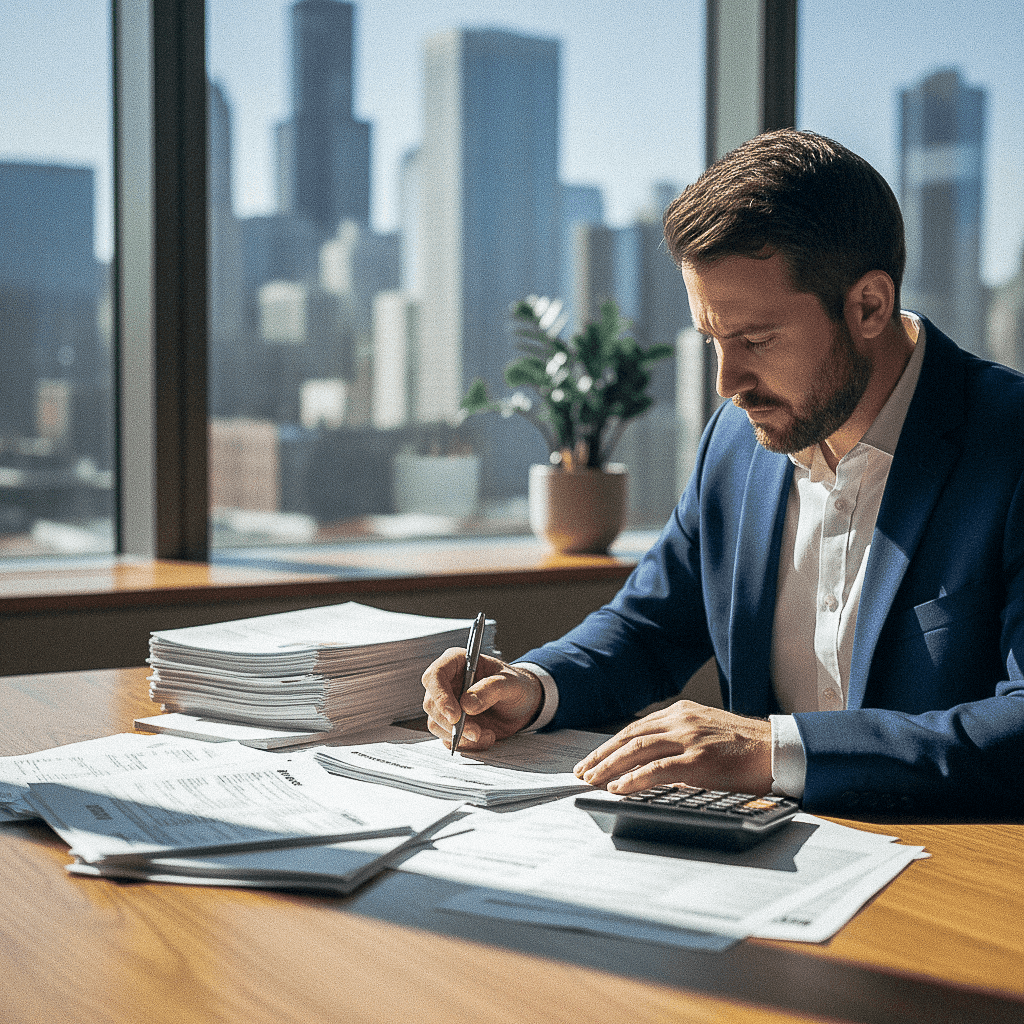 KBS accountant reviewing financial statements and reports for business accounting services.