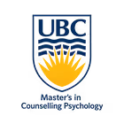 University of British Columbia logo with a stylized sun above waves and text 'Master in Community Psychology'.