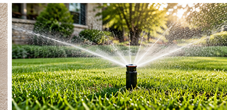 Sprinklers providing even coverage across a lawn