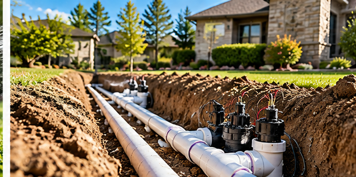 Irrigation pipes and valves during a system installation