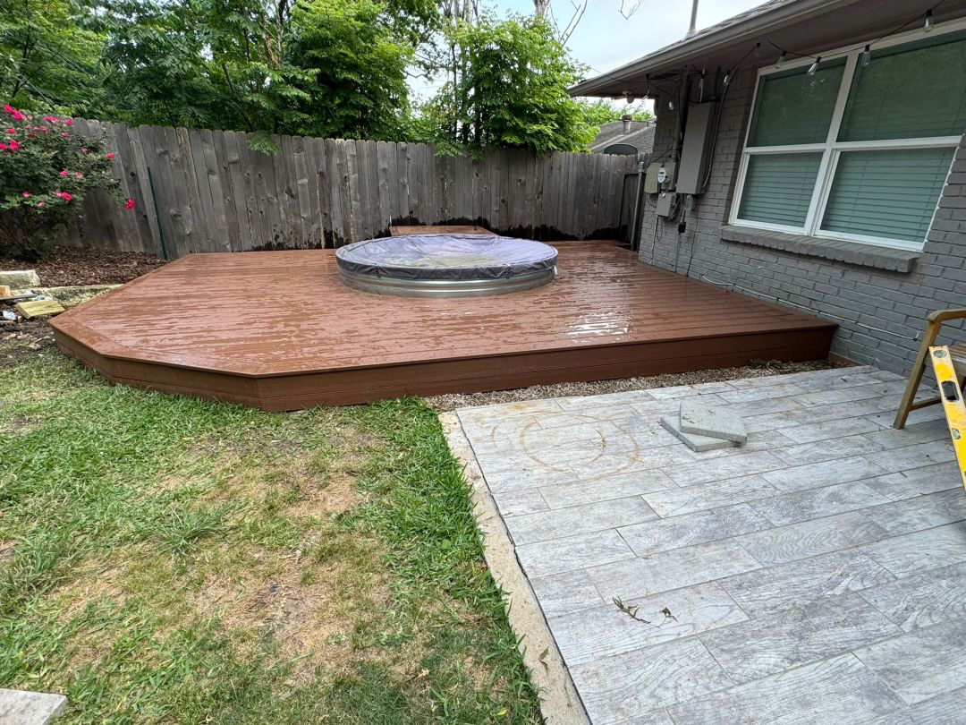 Composite deck install around cowboy pool