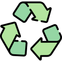 Green recycling symbol with three arrows forming a triangle on a white background.