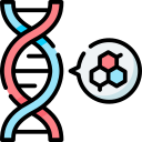 Stylized DNA double helix with connected hexagons representing molecular structure.
