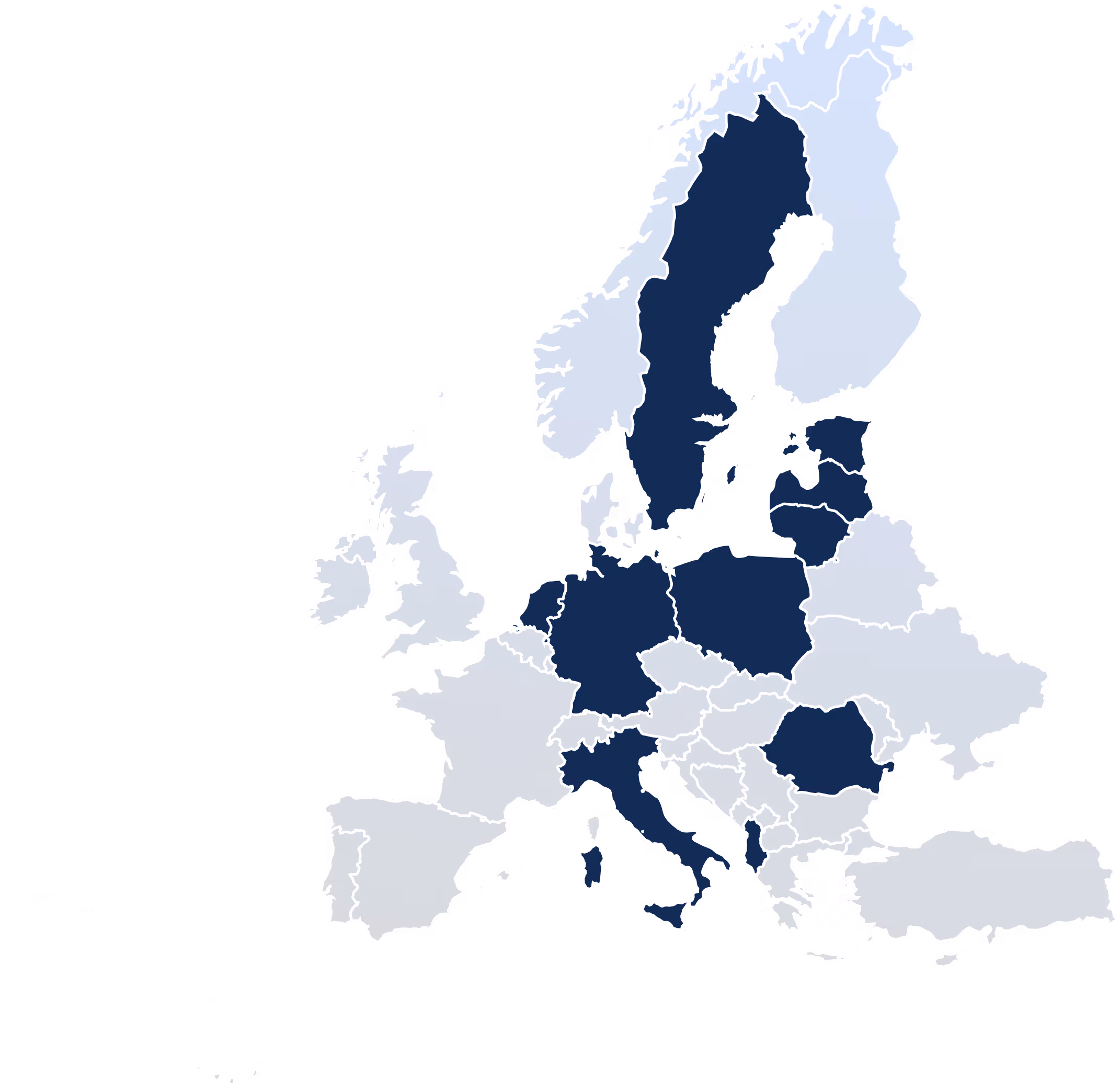 A map displaying different countries in Europe which have Eiko Power Products