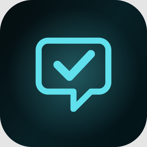 A speech bubble with a checkmark, in Prowler cyan on a dark tile