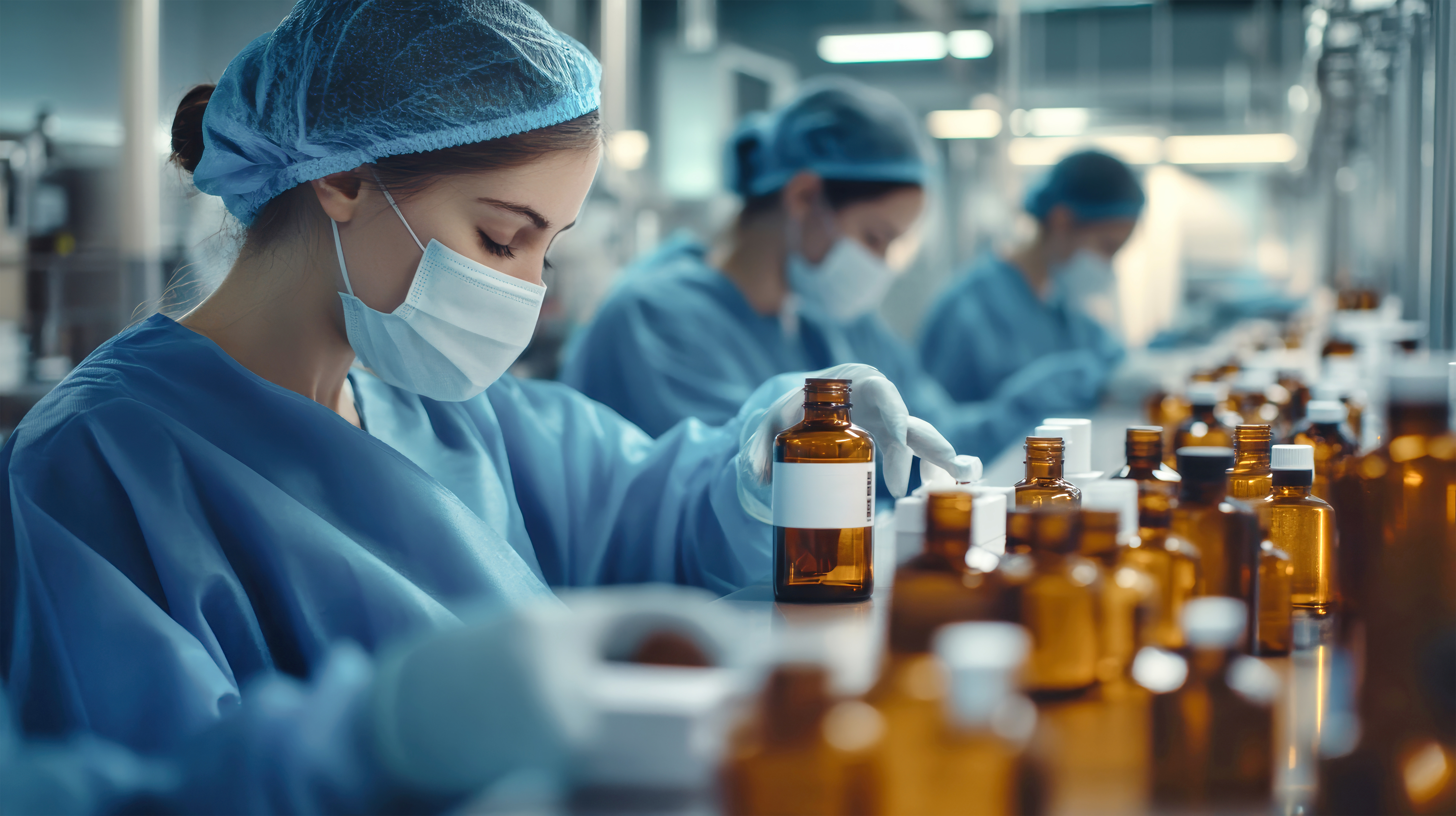 Cut-and-sew factory materials including fabric rolls, thread spools, and tailoring scissors on a worktable, representing textile manufacturing and fabric sourcing.