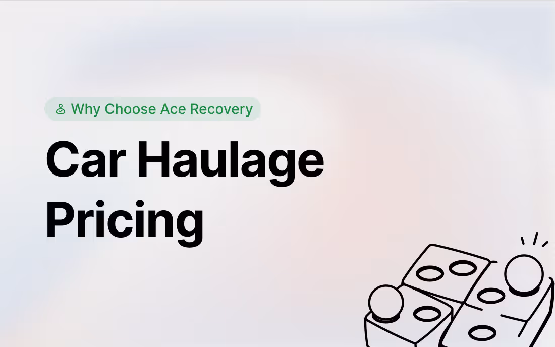 Text reading 'Why Choose Ace Recovery' and 'Car Haulage Pricing' with an abstract outline of dominoes on a light gradient background.