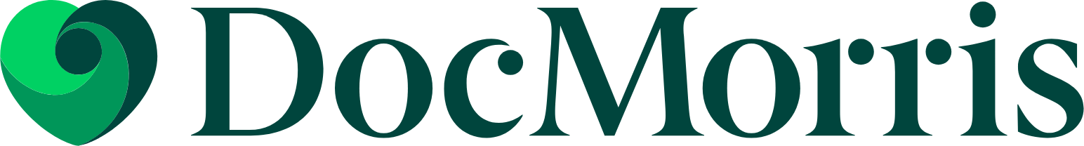 DocMorris logo with stylized green heart symbol and dark green text.