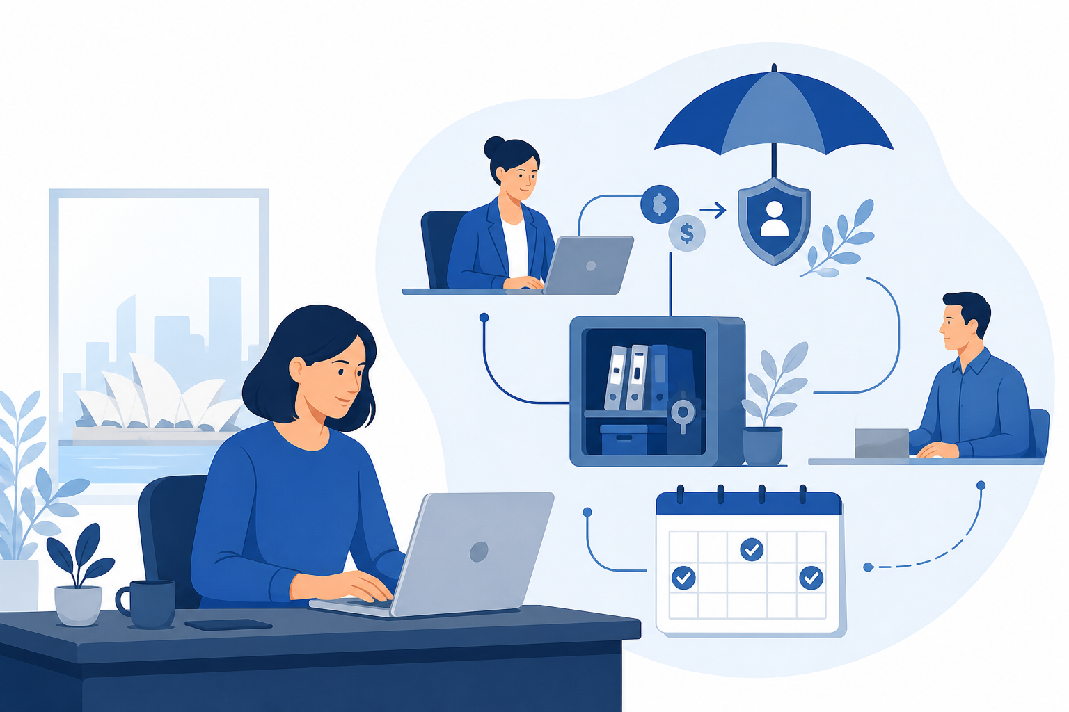 An employee works under a client manager’s direction while an Employer of Record manages payroll, records, recurring obligations, and employment protections in the background.