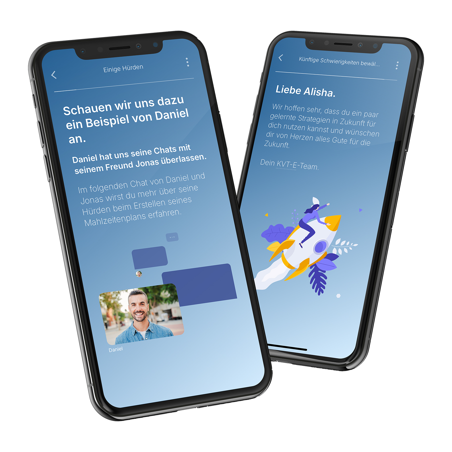 Two Mobile Devices Showing the SwissDTx Patient App.