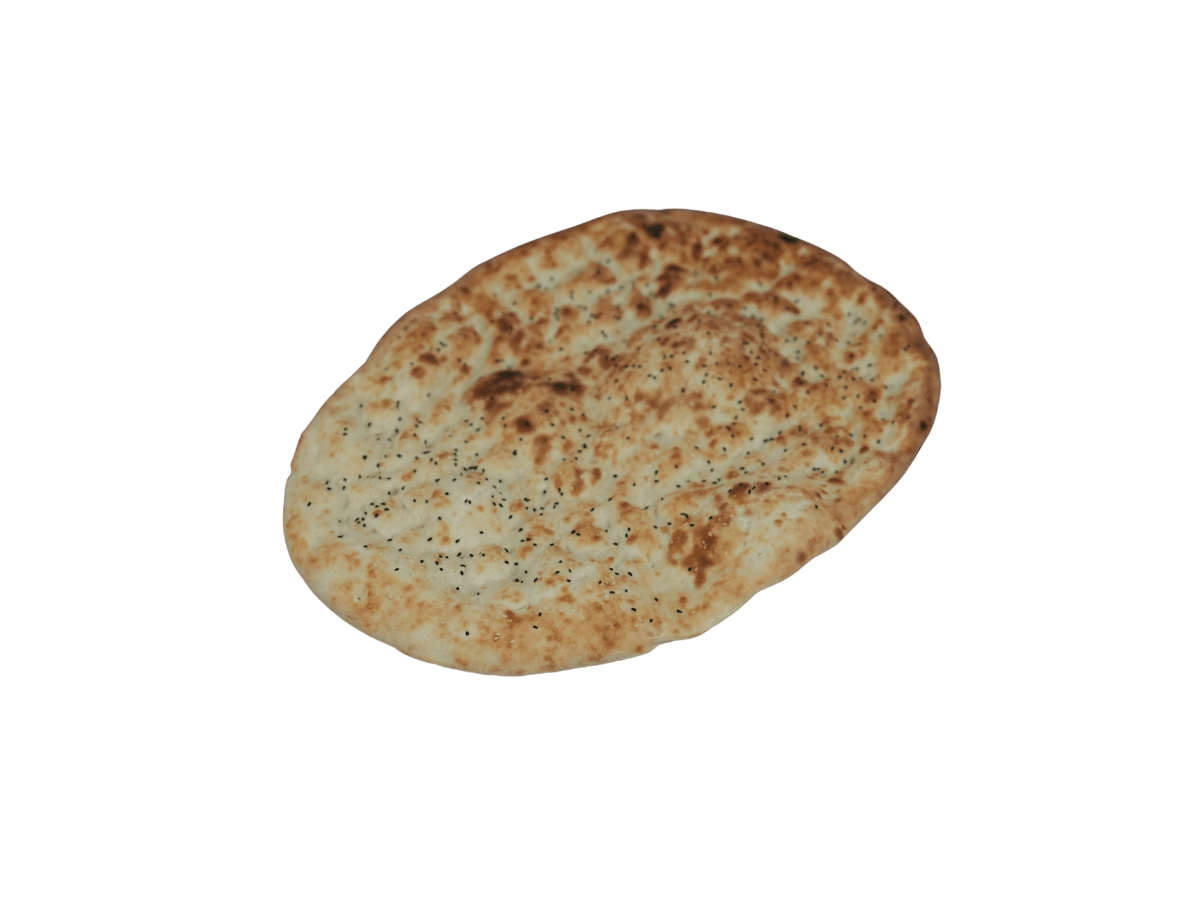 Traditionelles rundes afghanisches Brot (Naan) mit Schwarzkümmel, frisch gebacken bei Dough & More in München