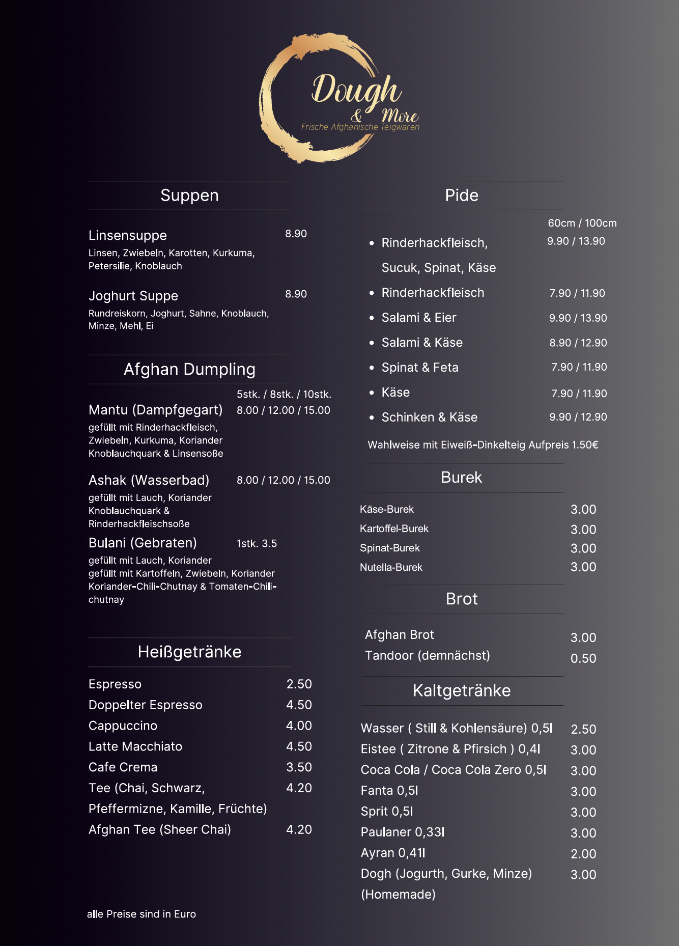 Speisekarte – Vorschau