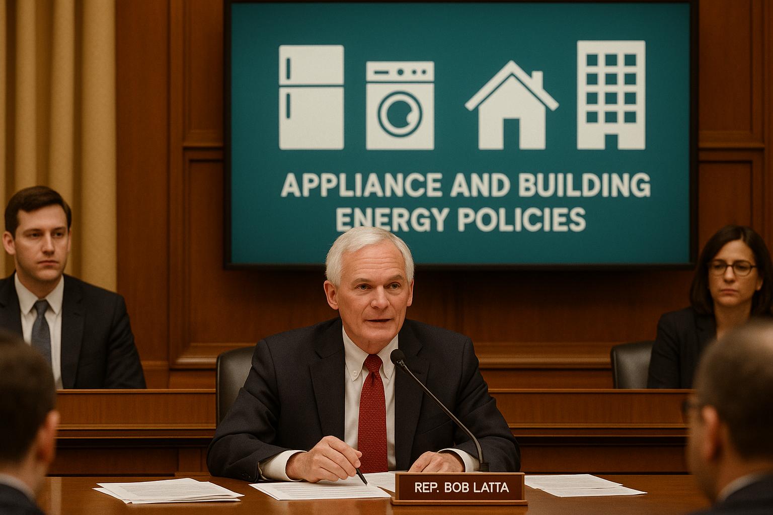 Official discussing appliance and building energy policies at a hearing