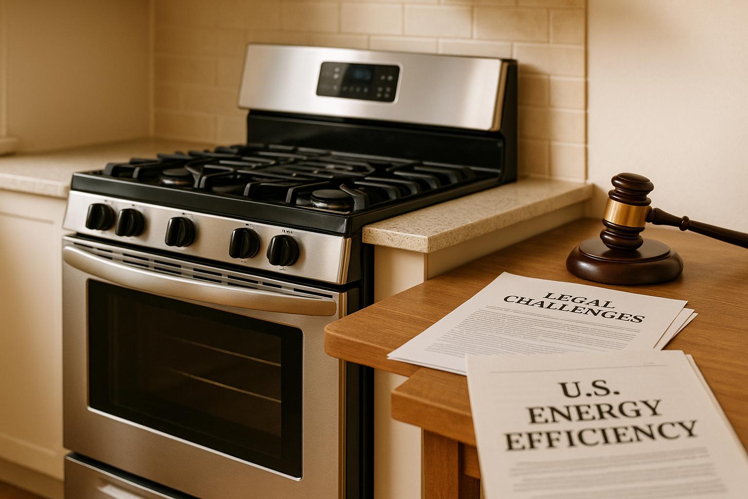 Stainless steel stove with U.S. Energy Efficiency and Legal Challenges documents