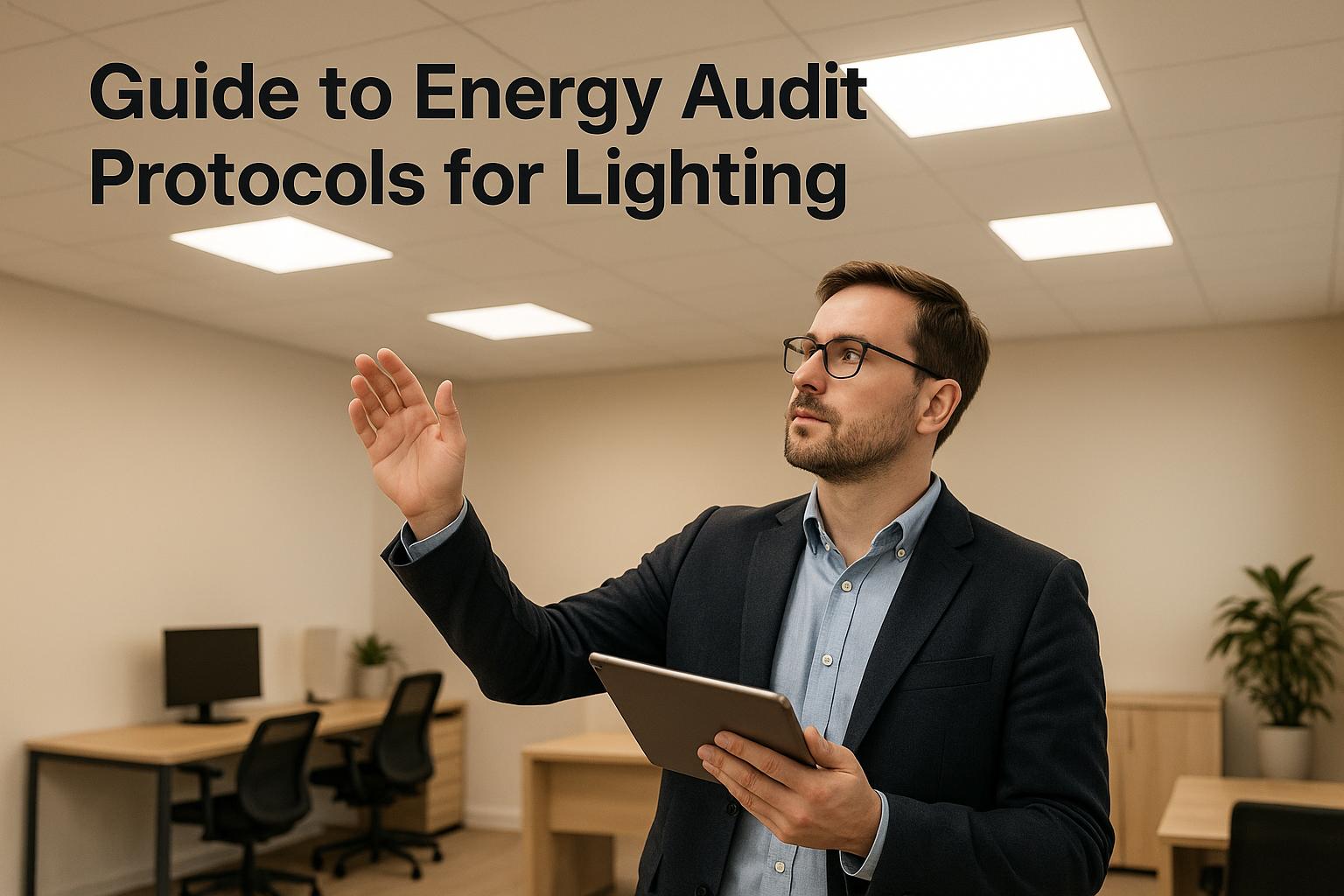 Professional presenting energy audit protocols in office with tablet