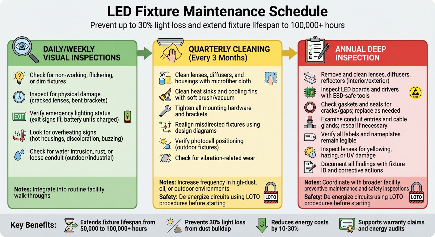 LED Fixture Maintenance Schedule: Daily, Quarterly, and Annual Inspection Checklist