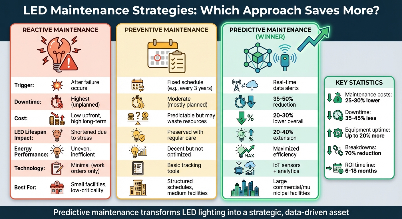 Reactive vs Preventive vs Predictive LED Maintenance Comparison
