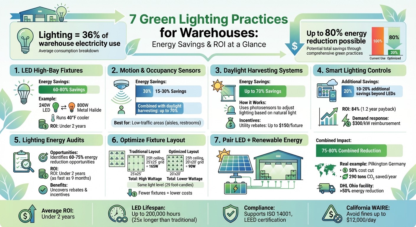 7 Green Lighting Practices for Warehouses: Energy Savings and ROI Comparison