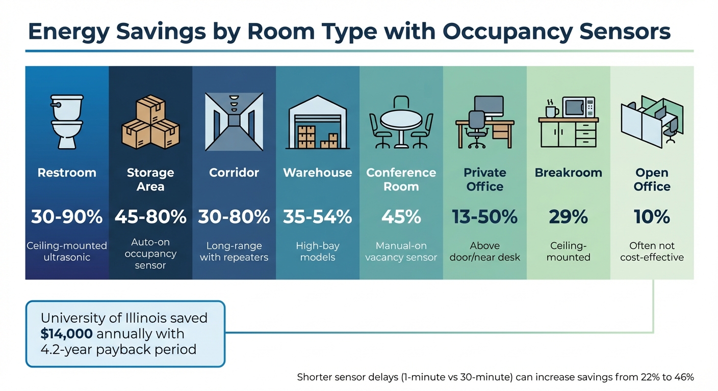 Energy Savings by Room Type with Occupancy Sensors