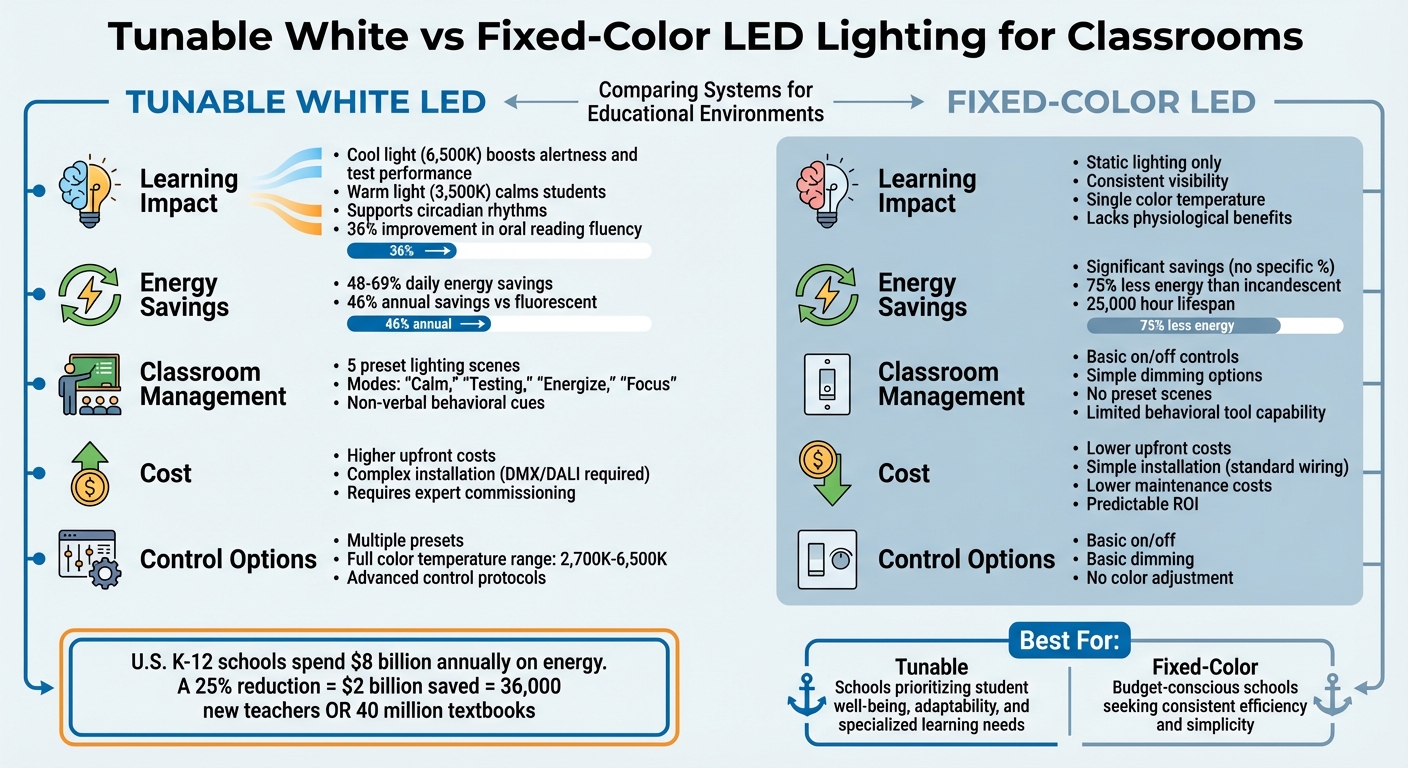 Tunable White vs Fixed-Color LED Lighting Comparison for Classrooms