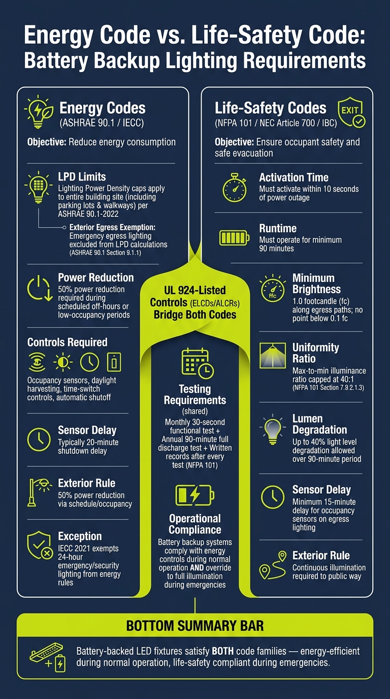 Battery Backup Lighting: Energy Code vs. Life-Safety Code Requirements